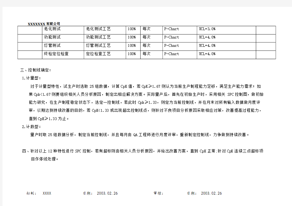 SPC初始过程能力研究计划