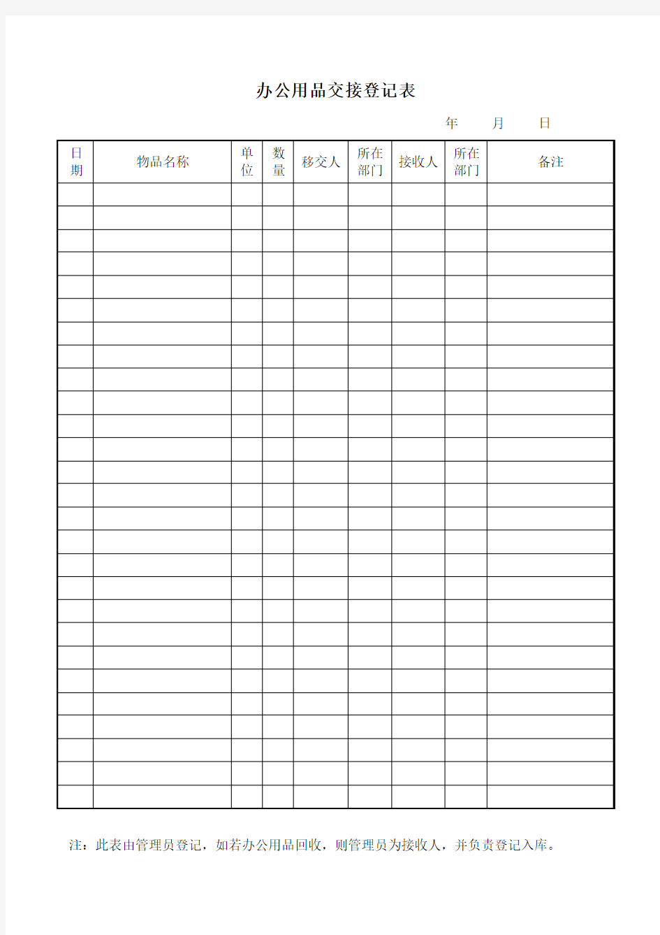 办公用品交接登记表