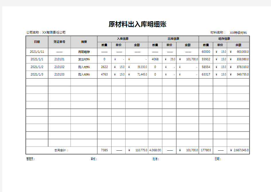 原材料出入库明细账