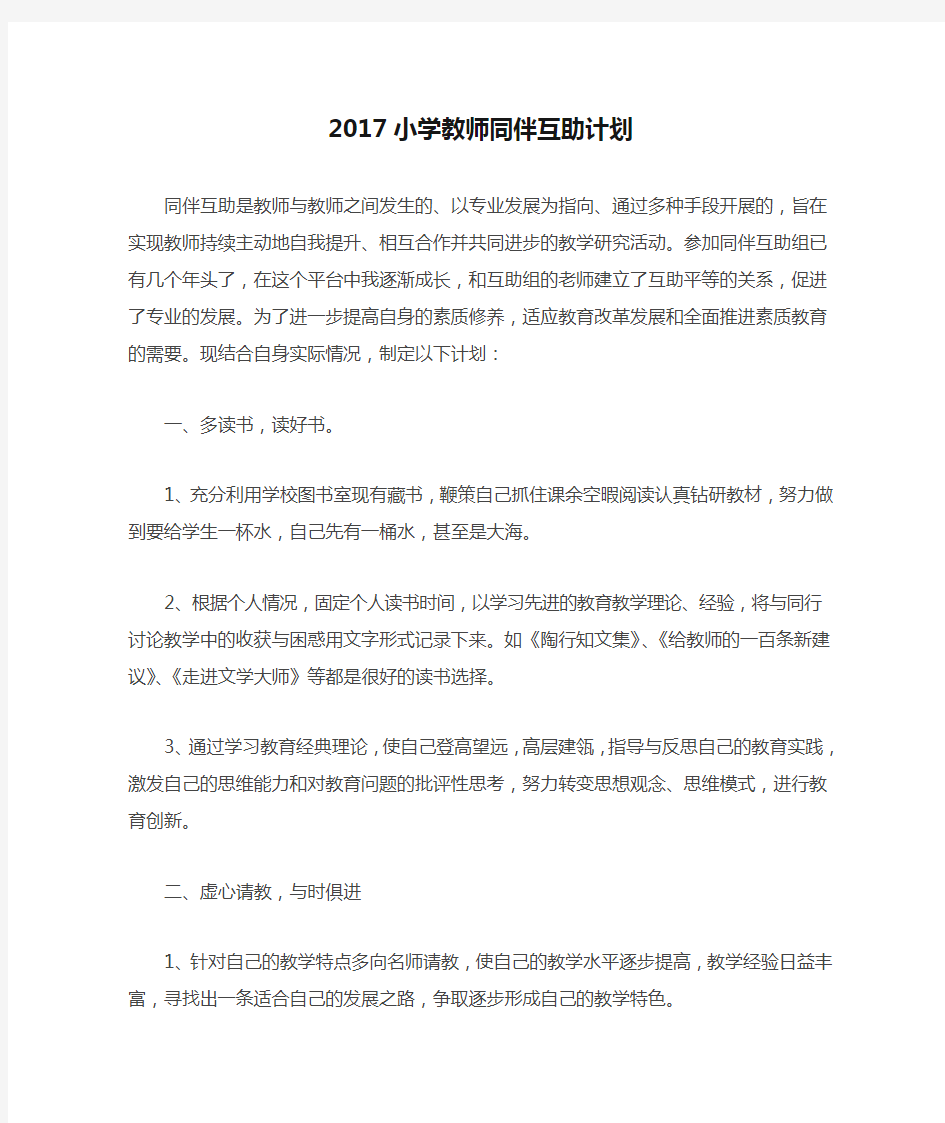 2017小学教师同伴互助计划