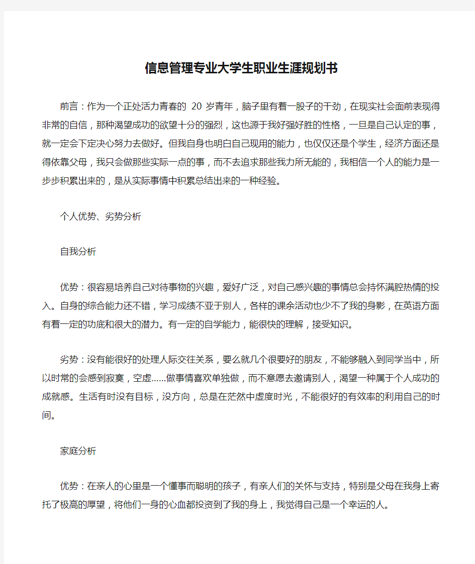 信息管理专业大学生职业生涯规划书