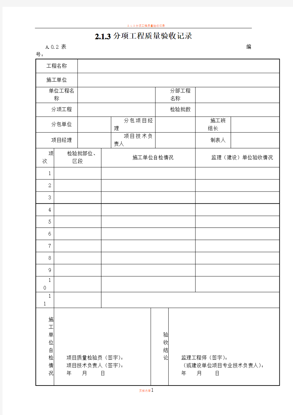 市政道路工程资料表格全套