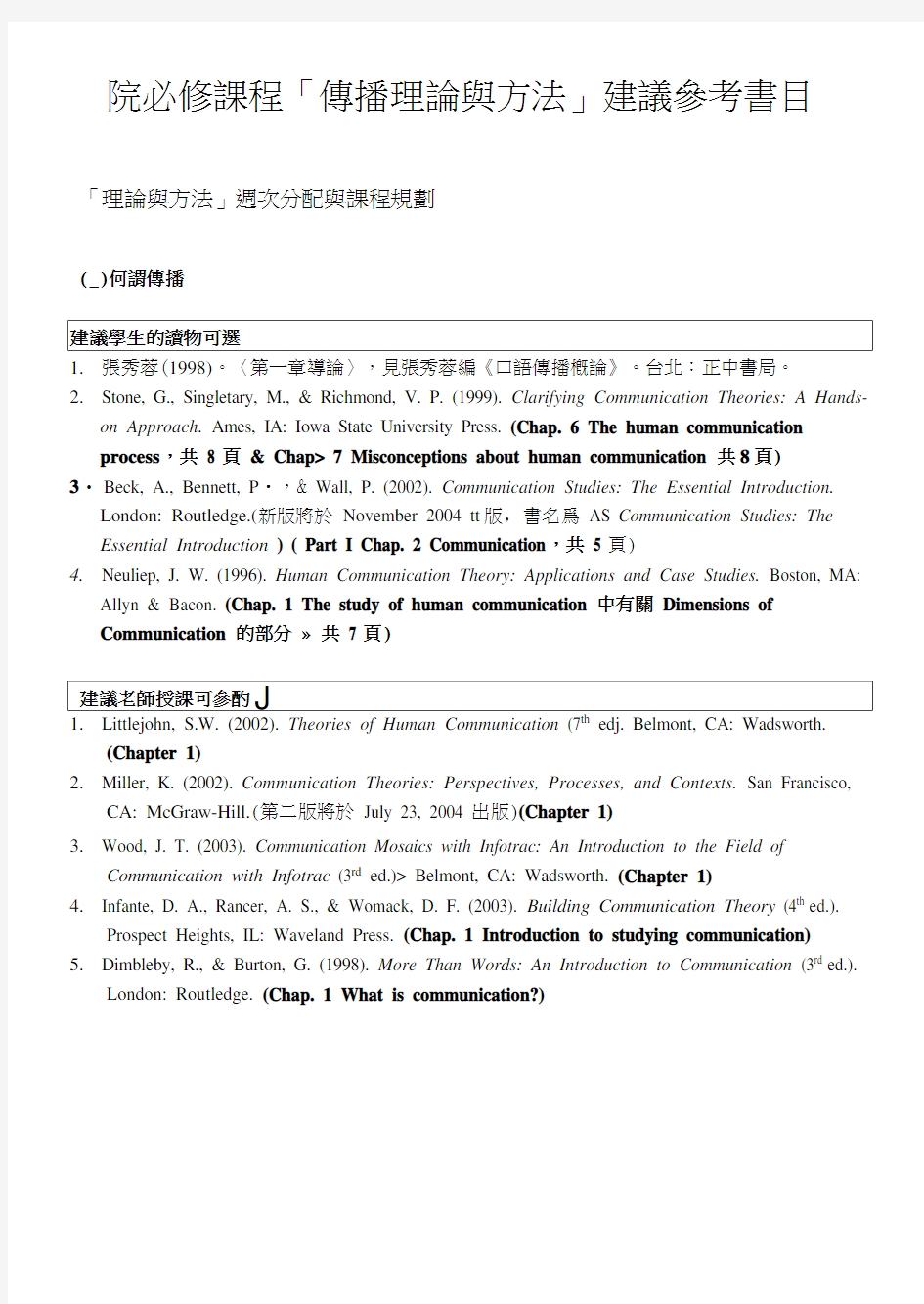 【精品】院必修课程「传播理论与方法」建议参考书目.doc