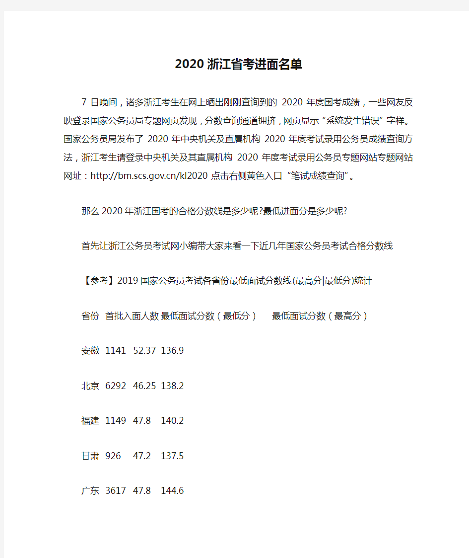2020浙江省考进面名单