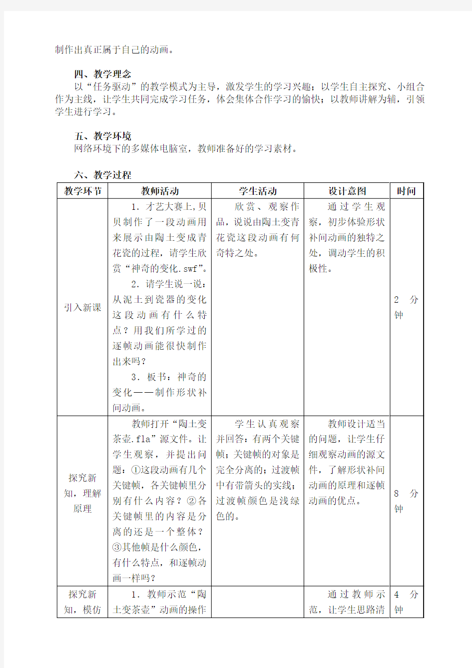 六年级信息技术第5课神奇的变化制作形状补间动画教学设计