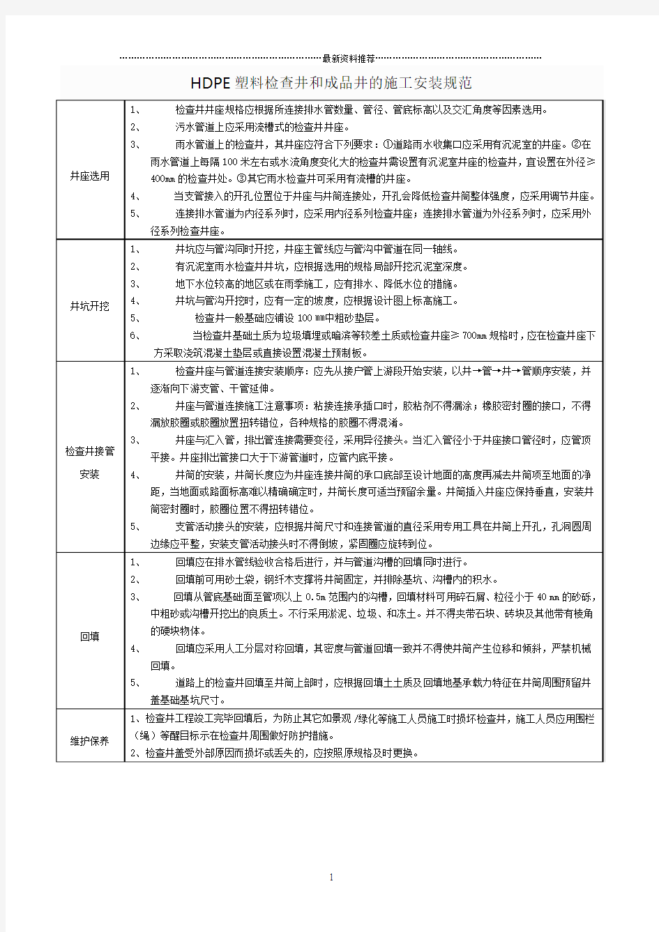 HDPE塑料检查井和成品井的施工安装规范精编版