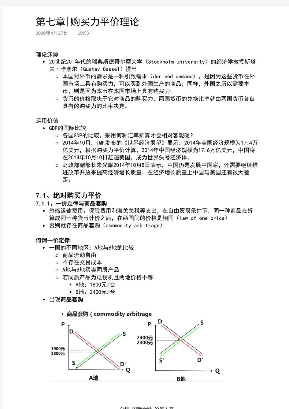 国际金融 购买力平价理论