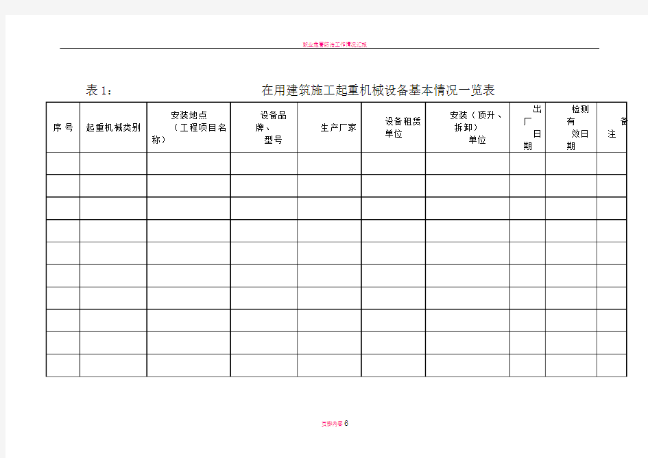 在用建筑施工起重机械设备基本情况一览表