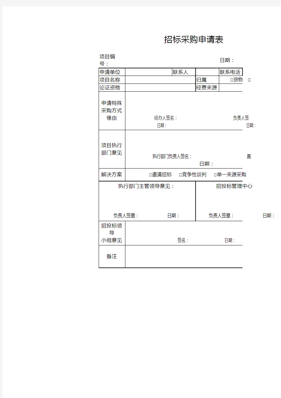 招标采购申请表1