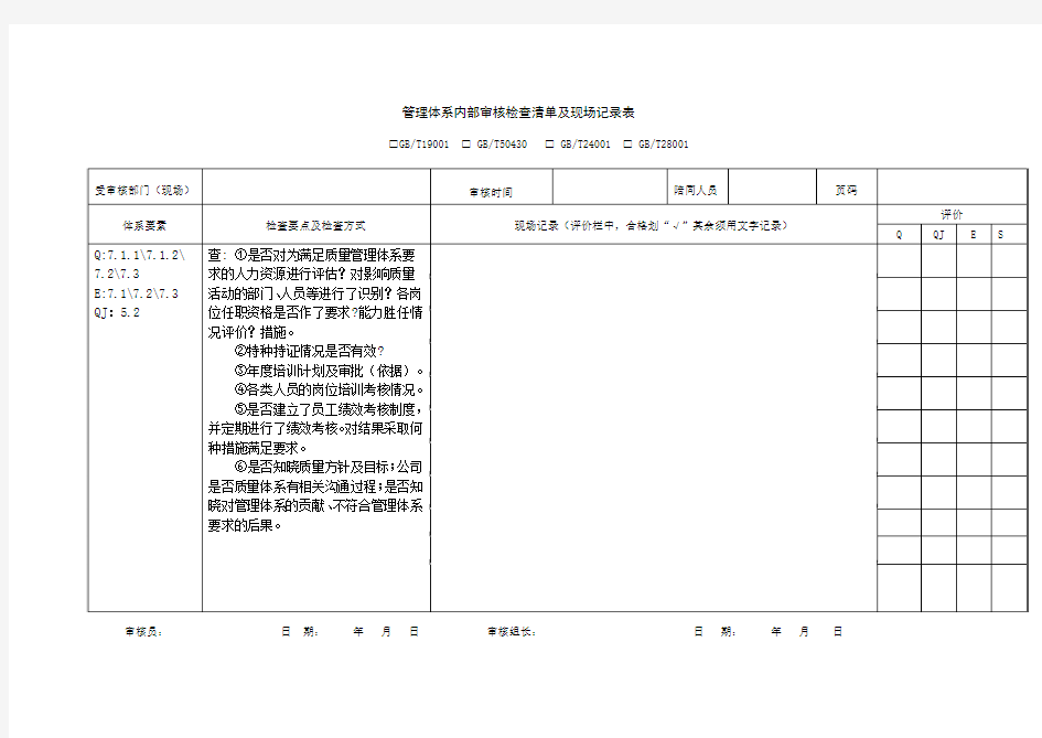 5.综合办公室管理体系内部审核检查清单及现场记录表