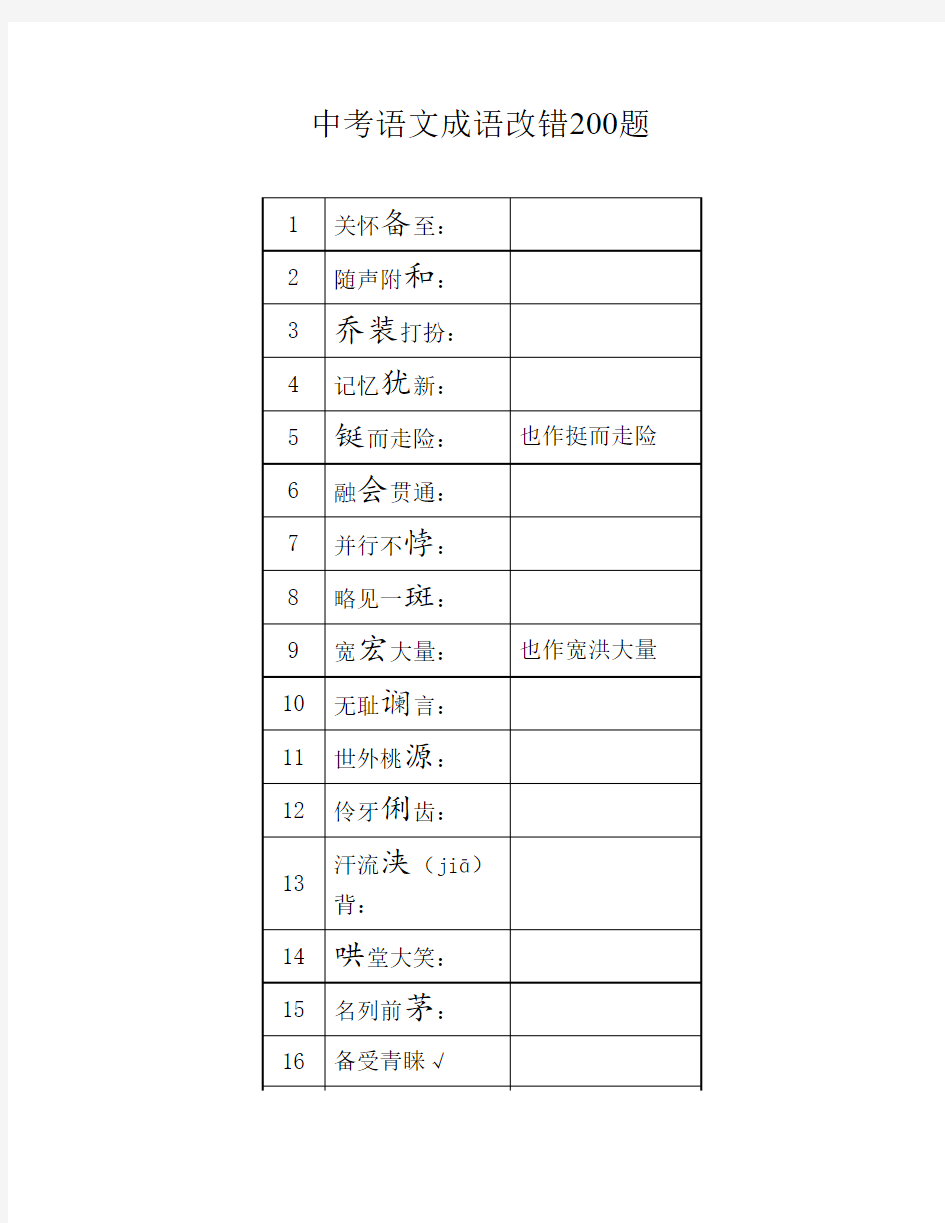 中考语文成语改错200题