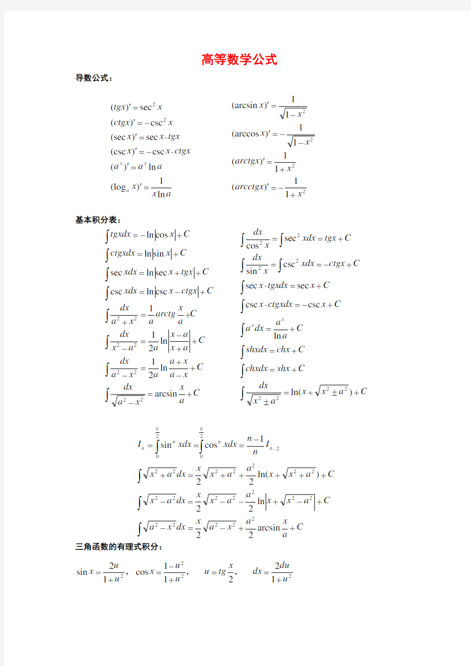 考研数学公式大全(高数概率线代)目前中最全的