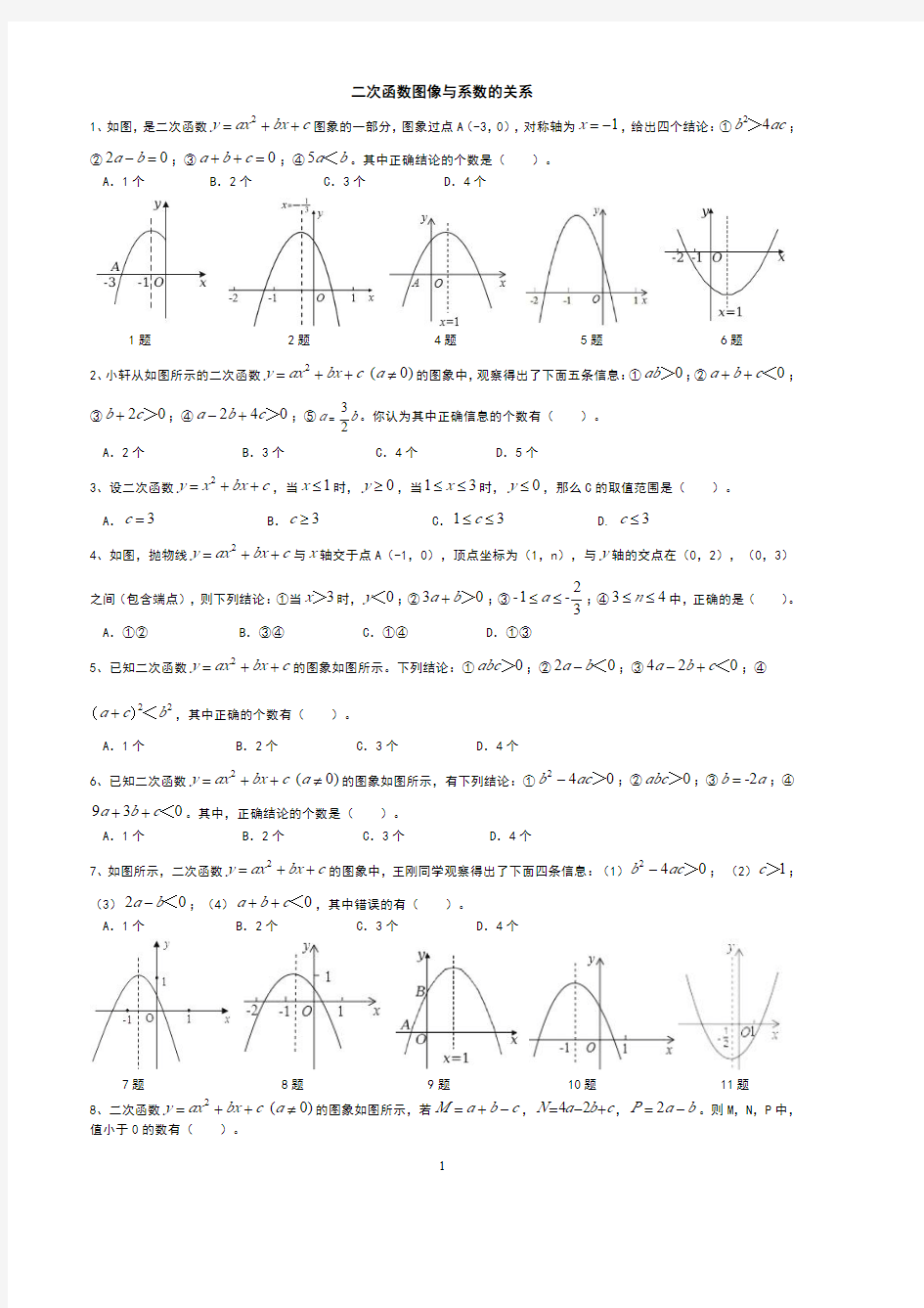 二次函数图像与系数的关系