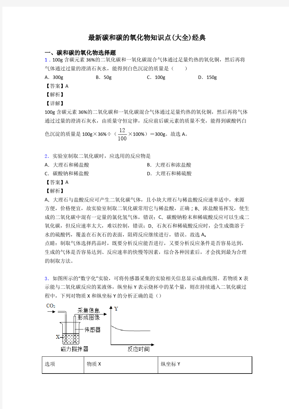 最新碳和碳的氧化物知识点(大全)经典