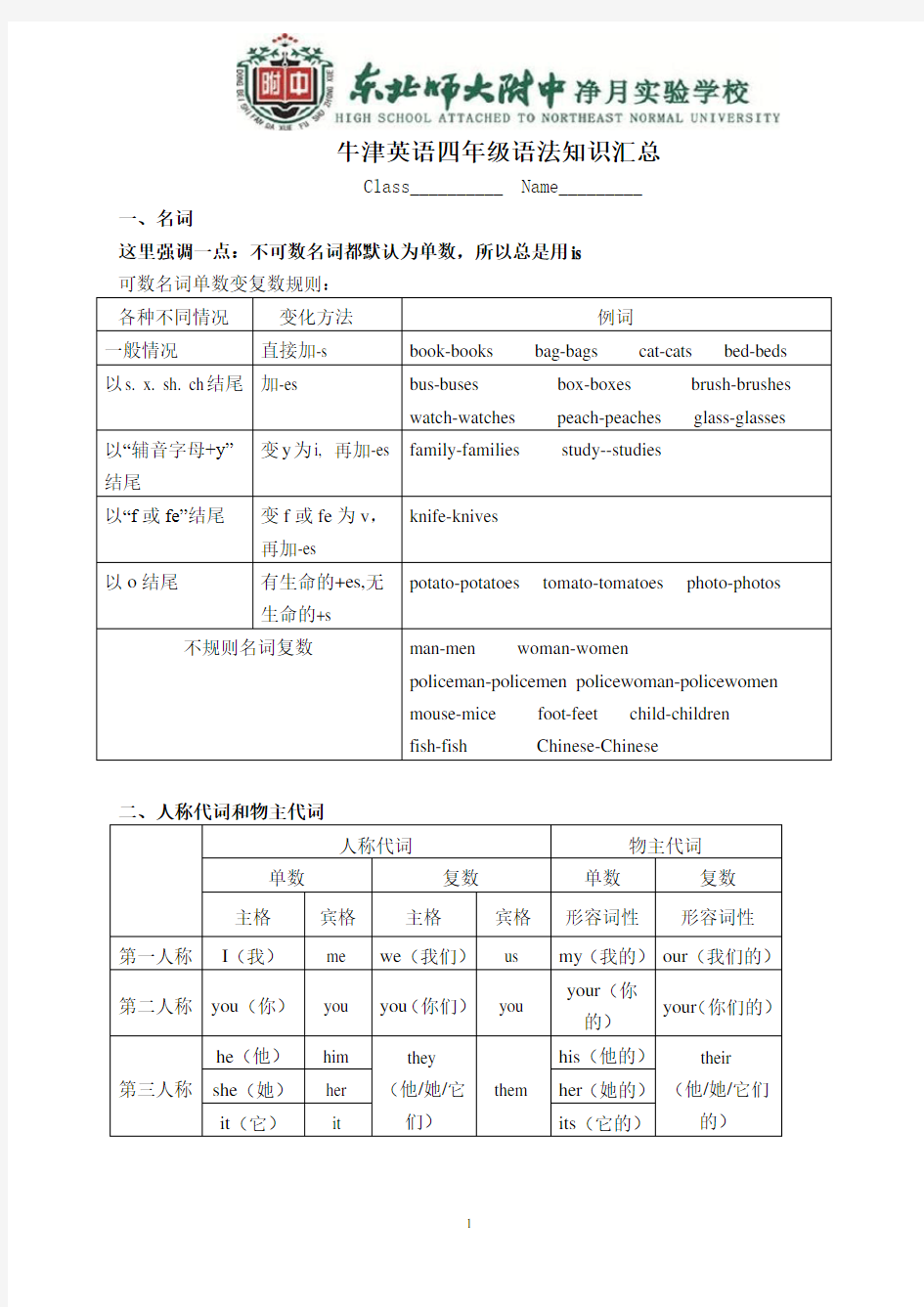 牛津小学四年级英语语法知识汇总