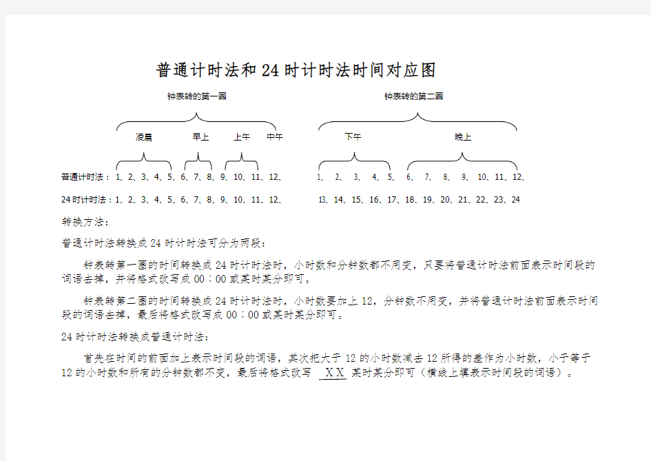 普通计时法和24时计时法时间对应图及转换方法