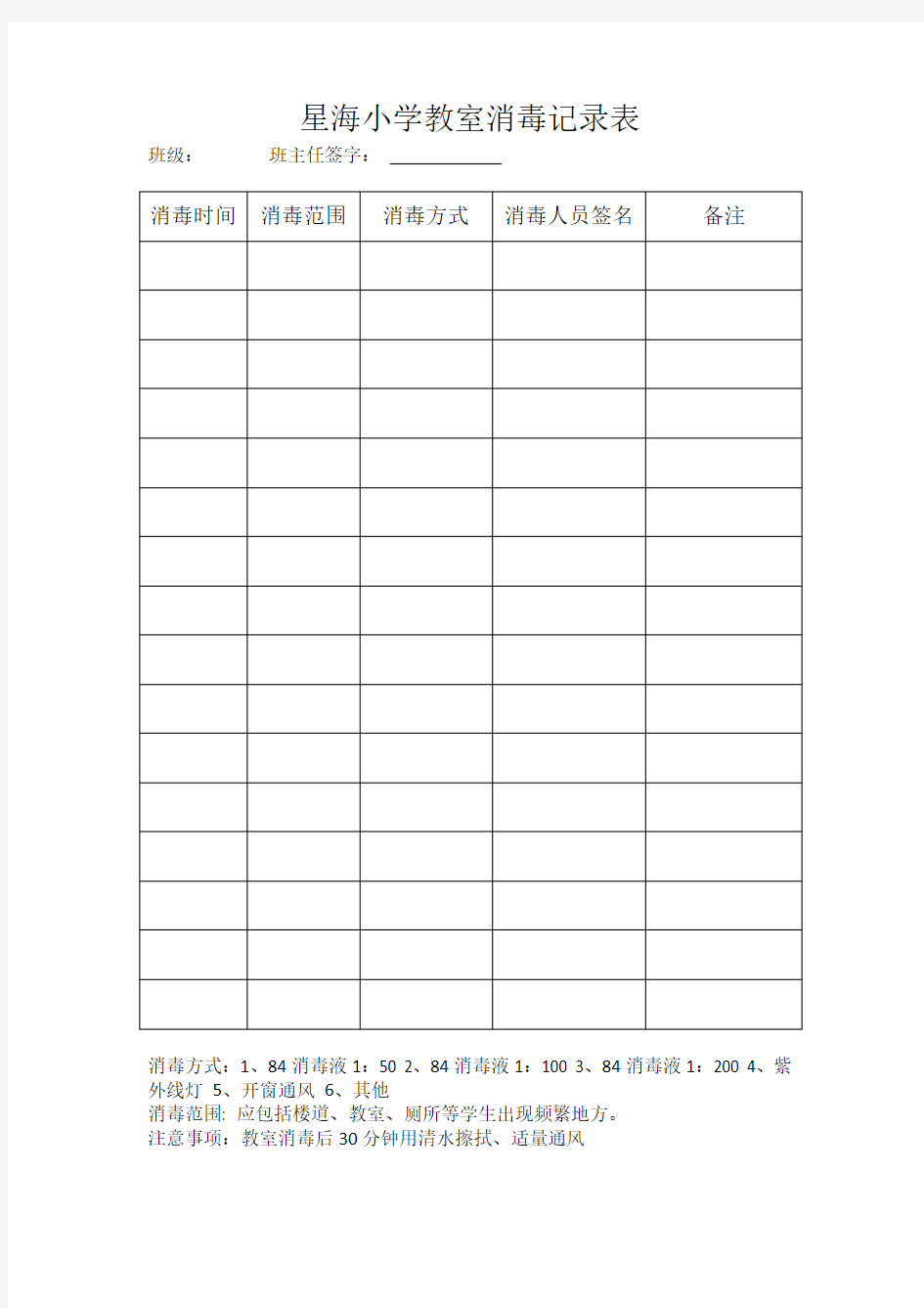 (完整版)教室消毒记录表