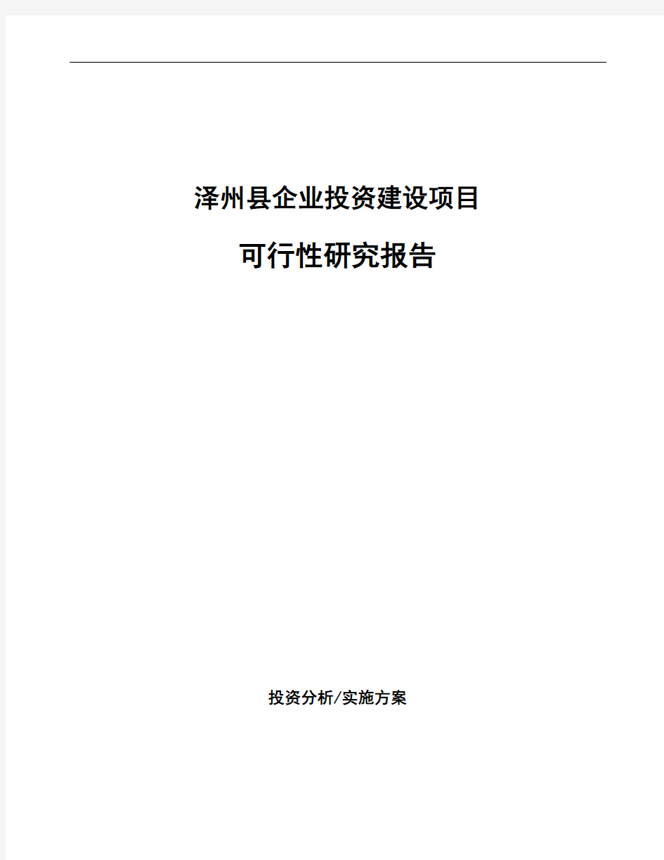 泽州县项目可行性研究报告说明