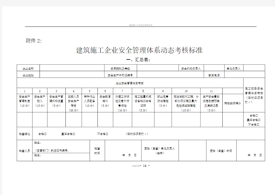 建筑施工企业安全管理体系动态考核标准