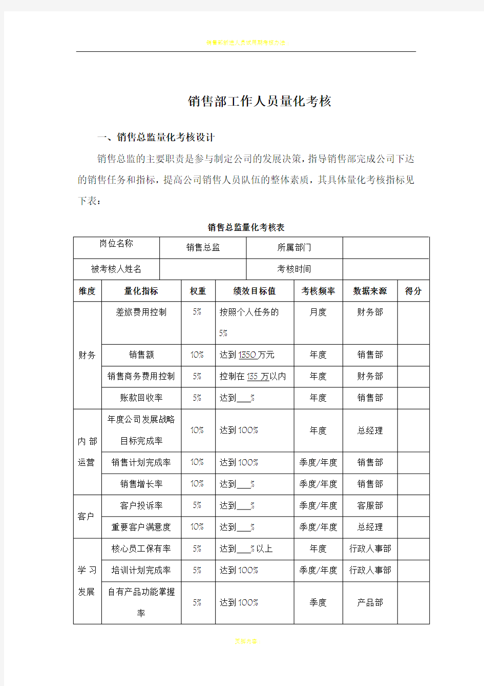 销售部工作人员量化考核20180926