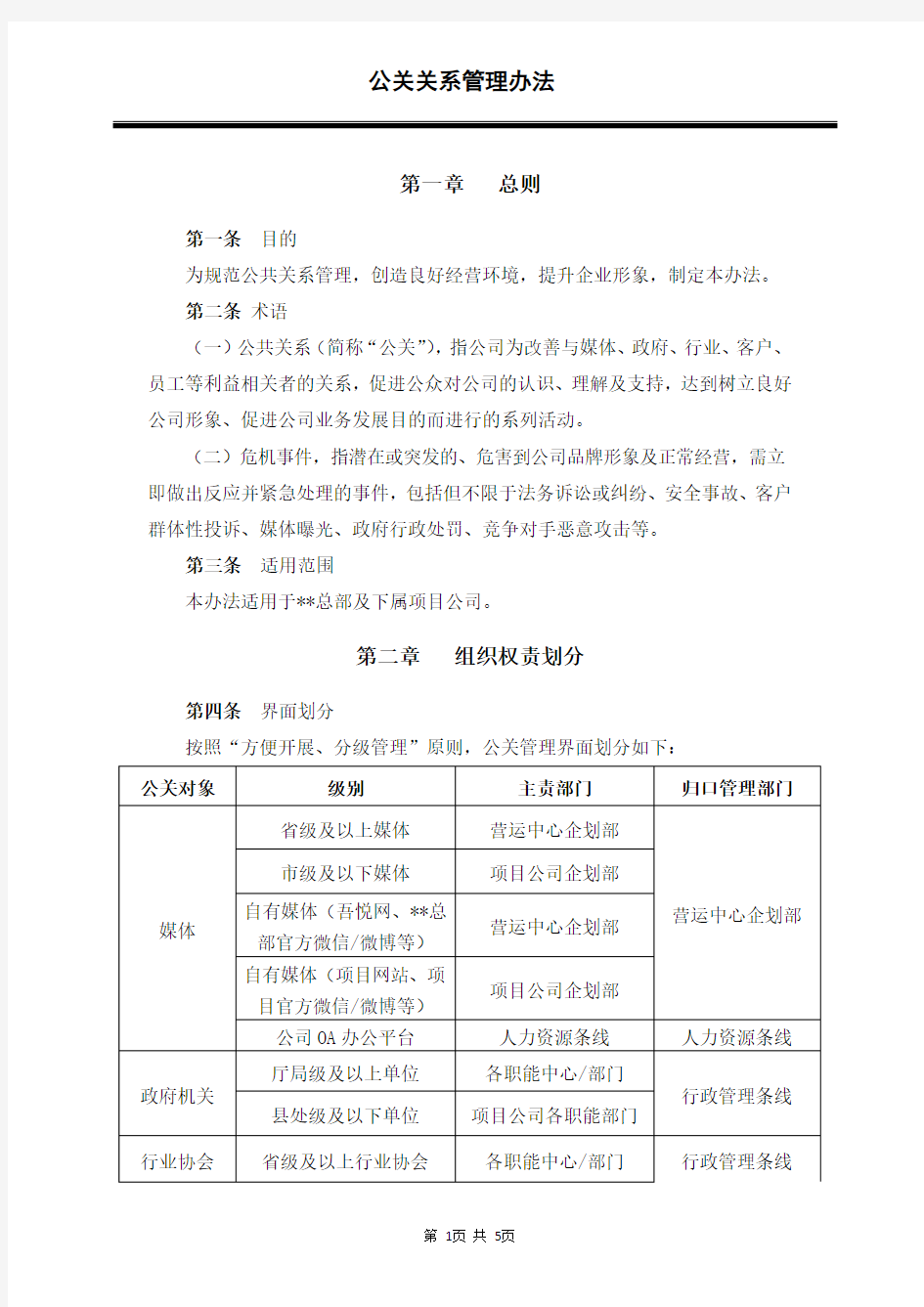 公共关系管理办法