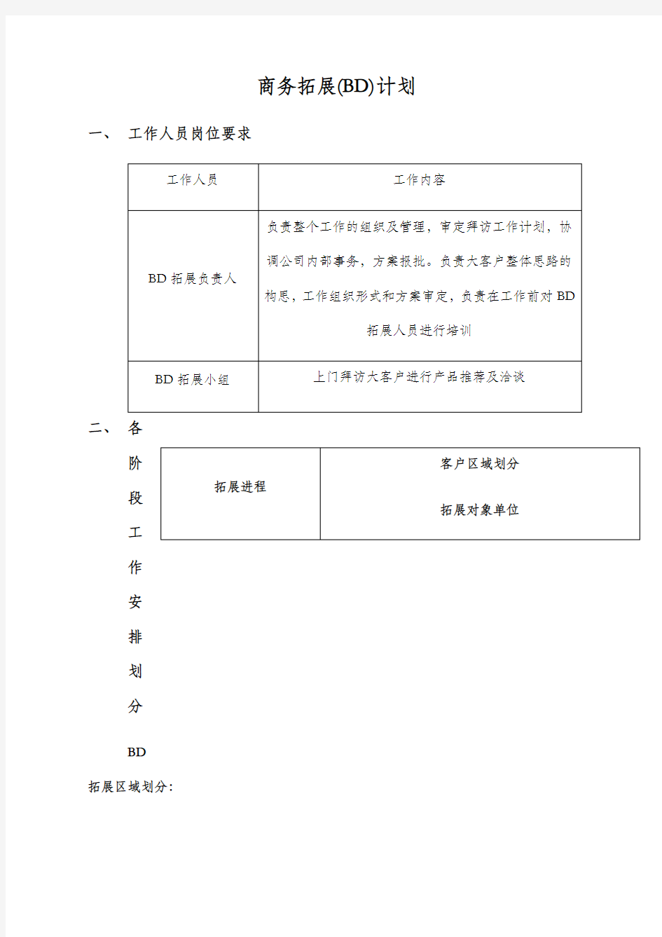 商务拓展bd)计划