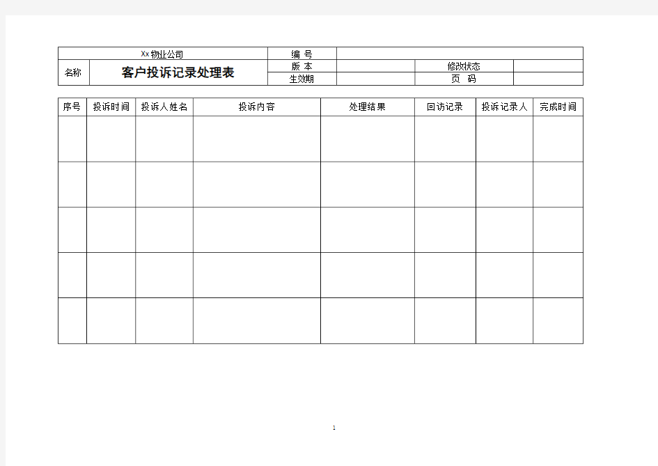 客户投诉记录处理表