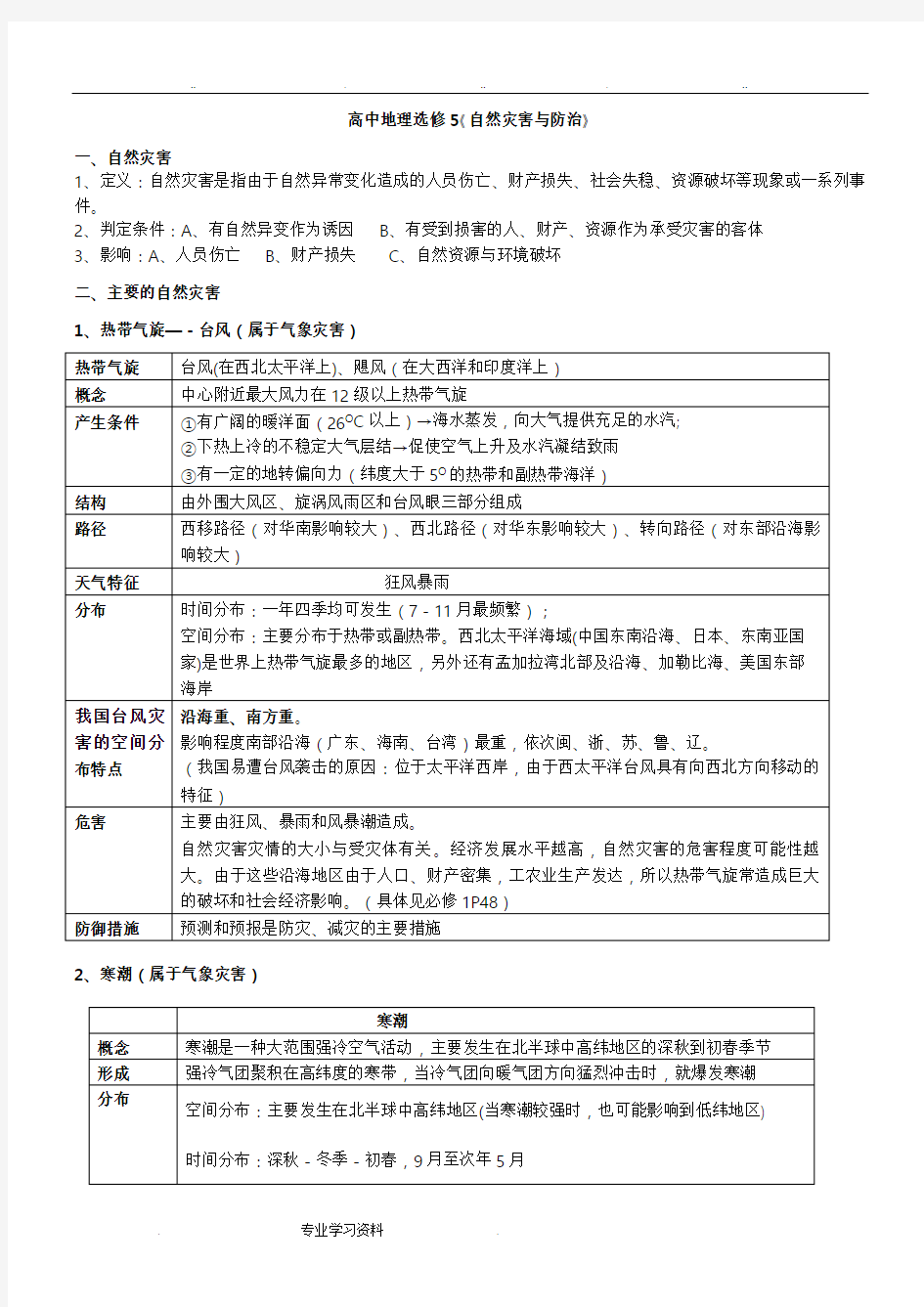 高中地理选修5自然灾害知识点汇总