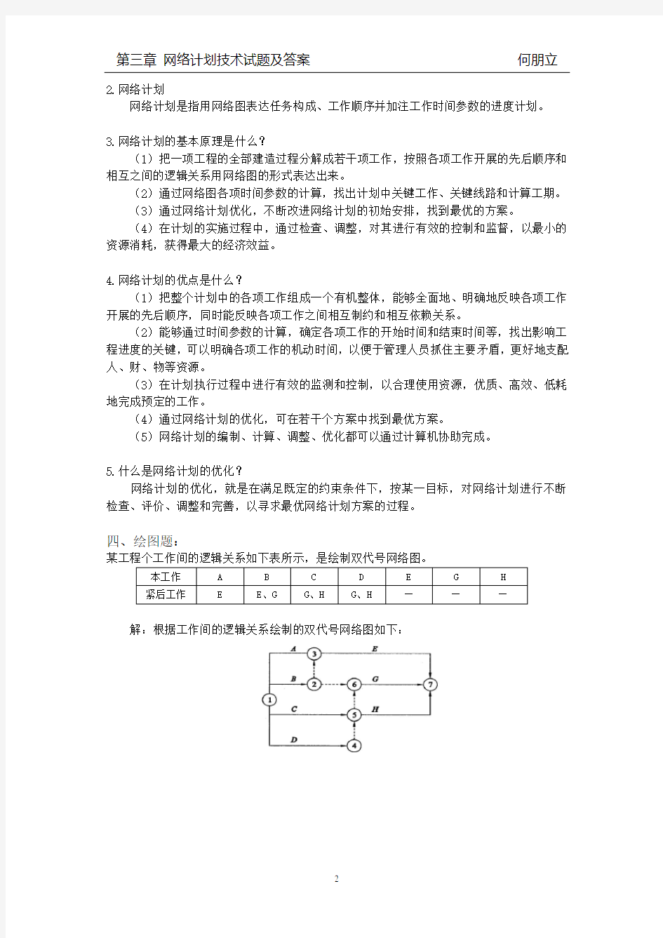 (完整word版)第三章网络计划技术试题及答案,推荐文档