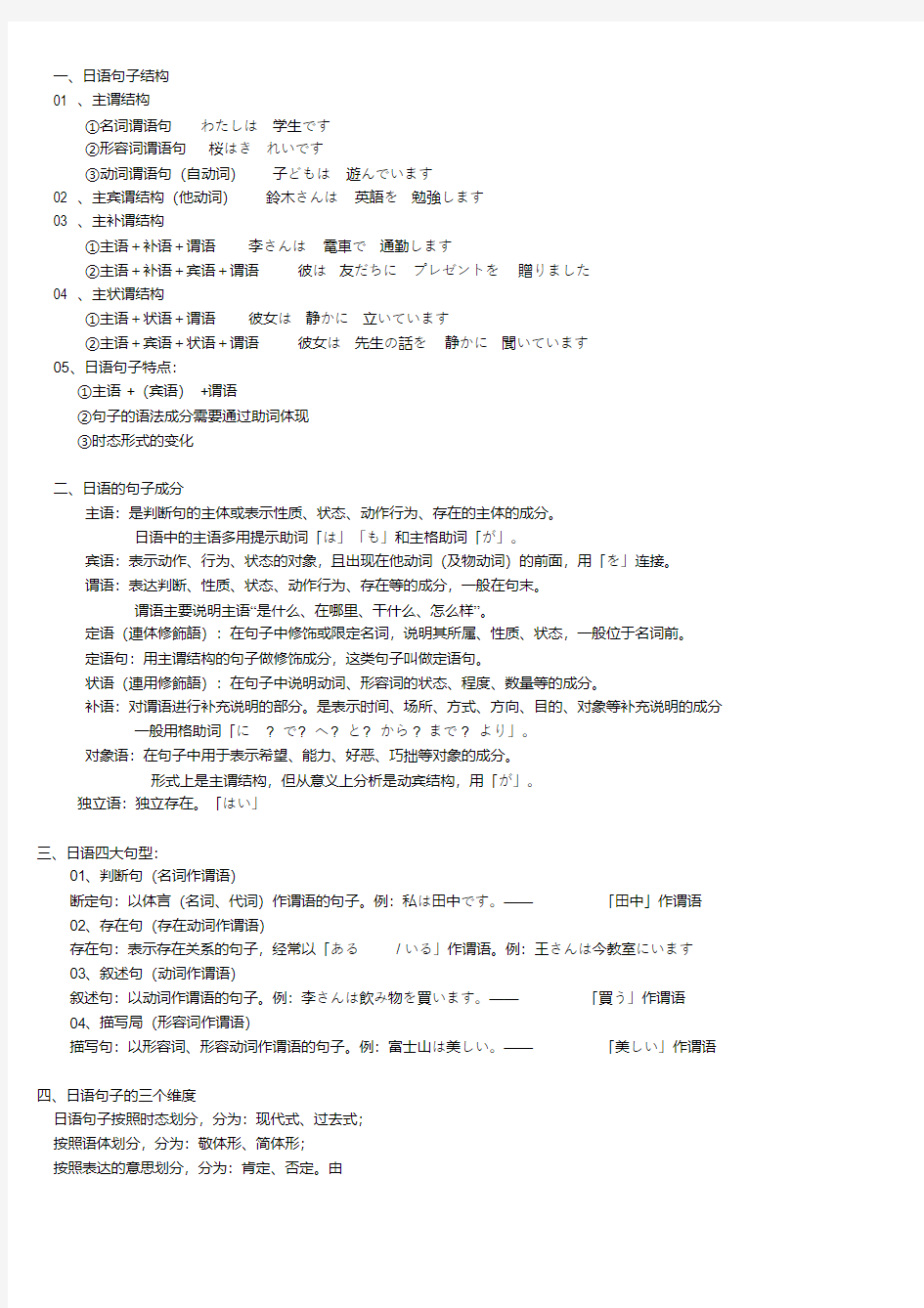 日语句子结构及句型
