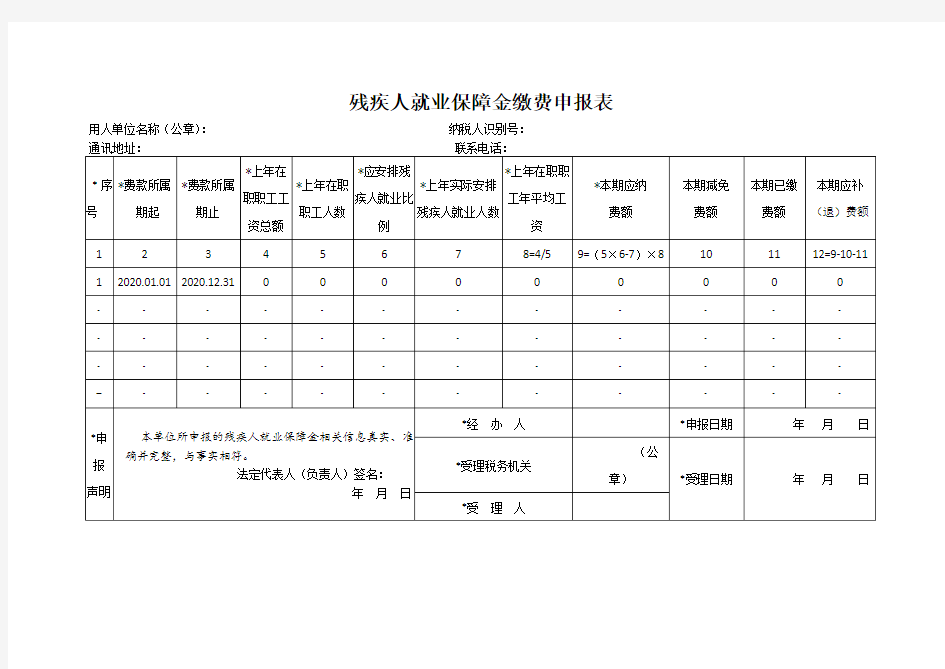 6、(零申报)残疾人就业保障金缴费申报表