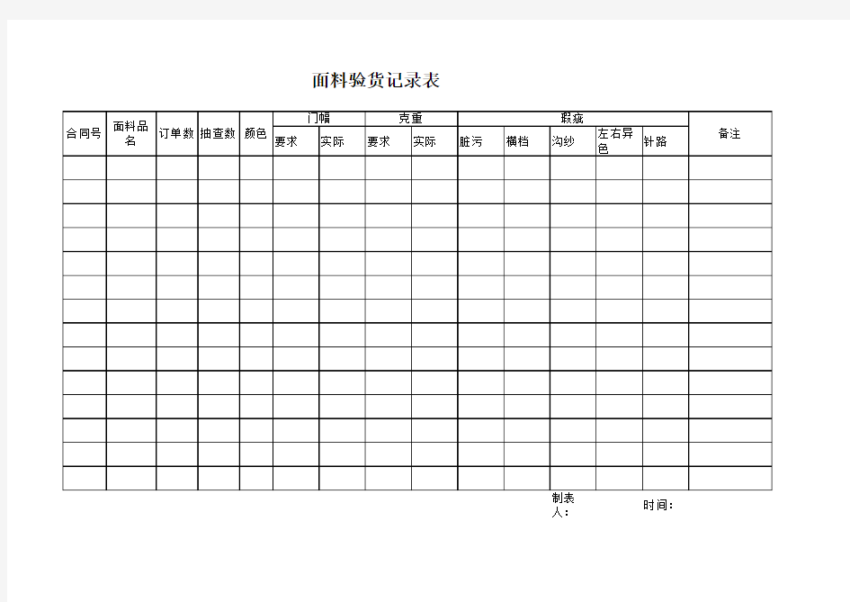 面料检验记录表