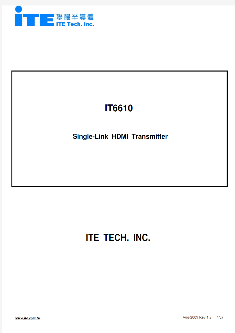 IT6610 Datasheet v1.2