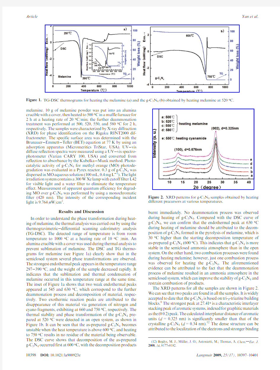 Photodegradation Performance of g-C3N4 Fabricated by Directly Heating Melamine