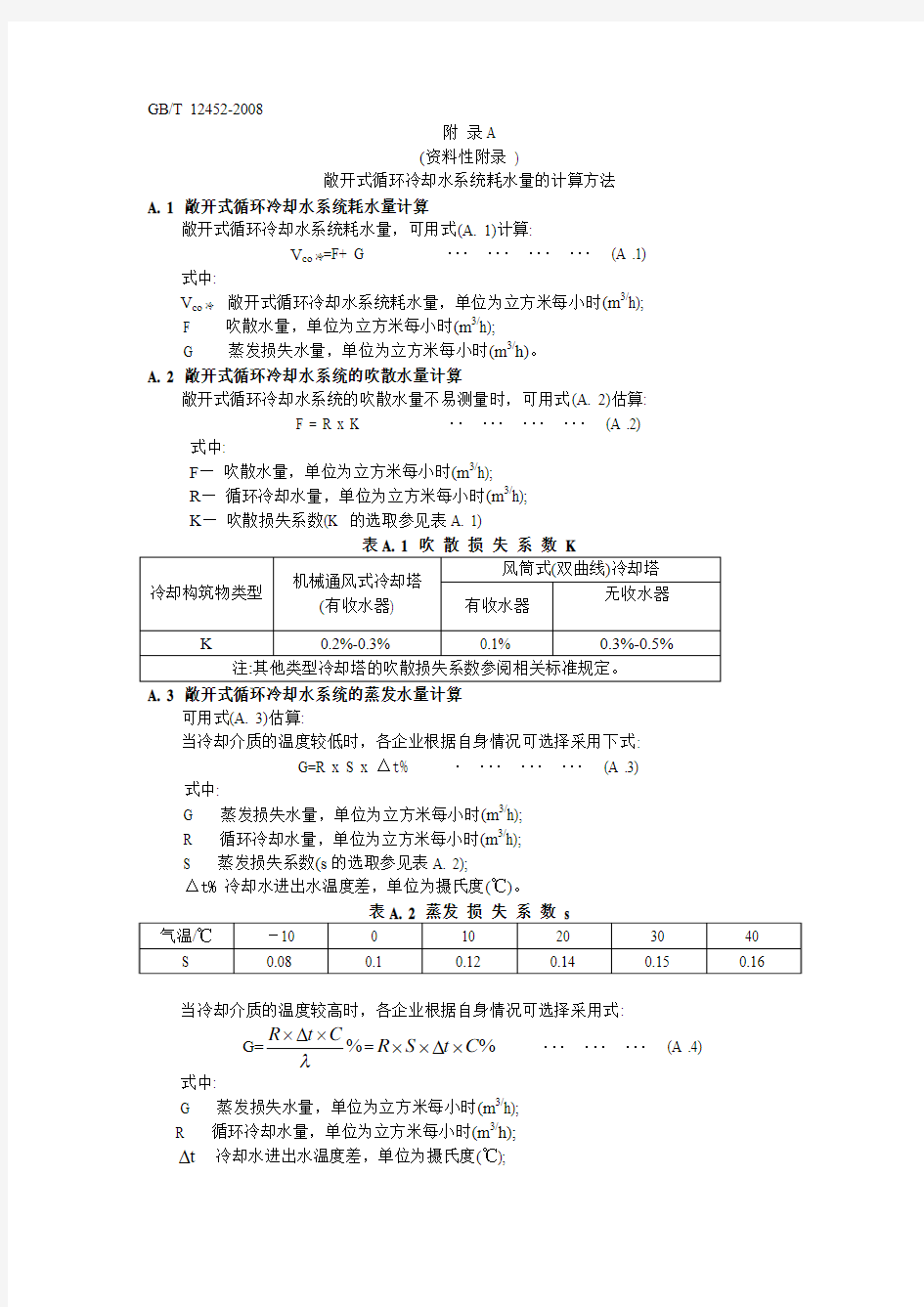 敞开式冷却循环水系统水耗计算