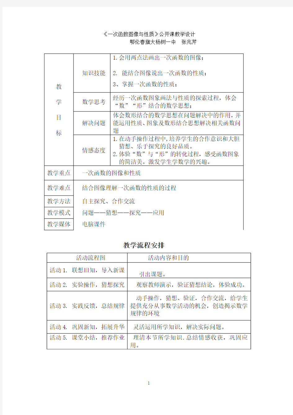 一次函数图像与性质公开课教学设计 (1)