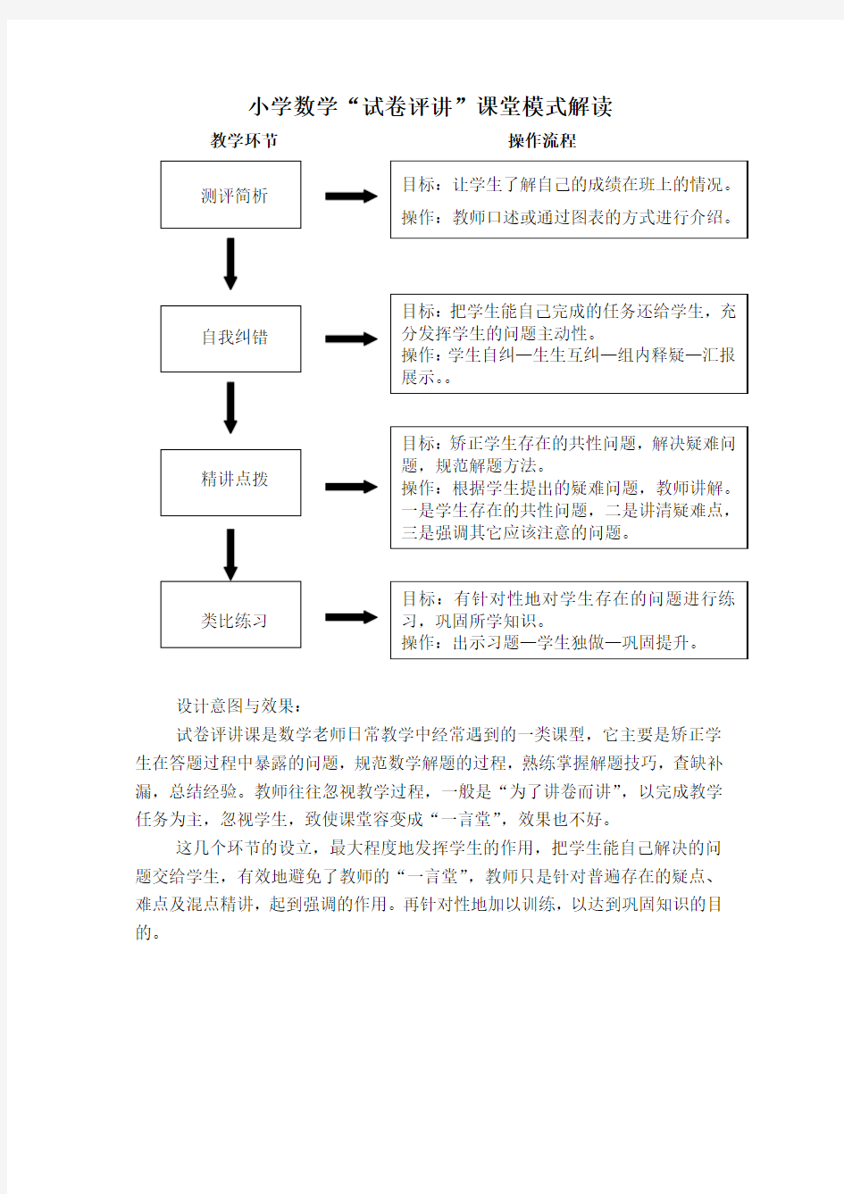 小学数学试卷讲评课流程图