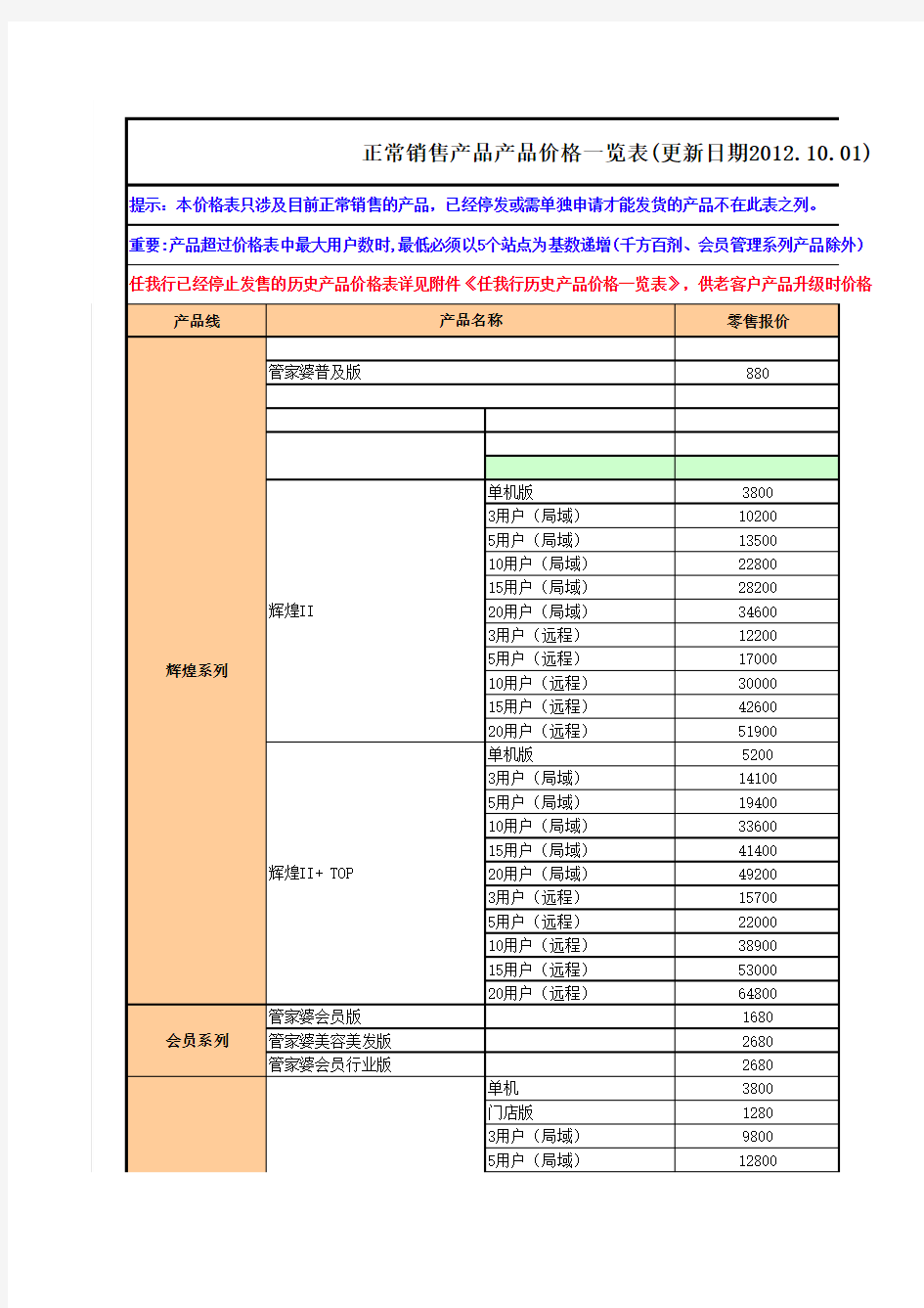 管家婆产品价格表(2012-10)