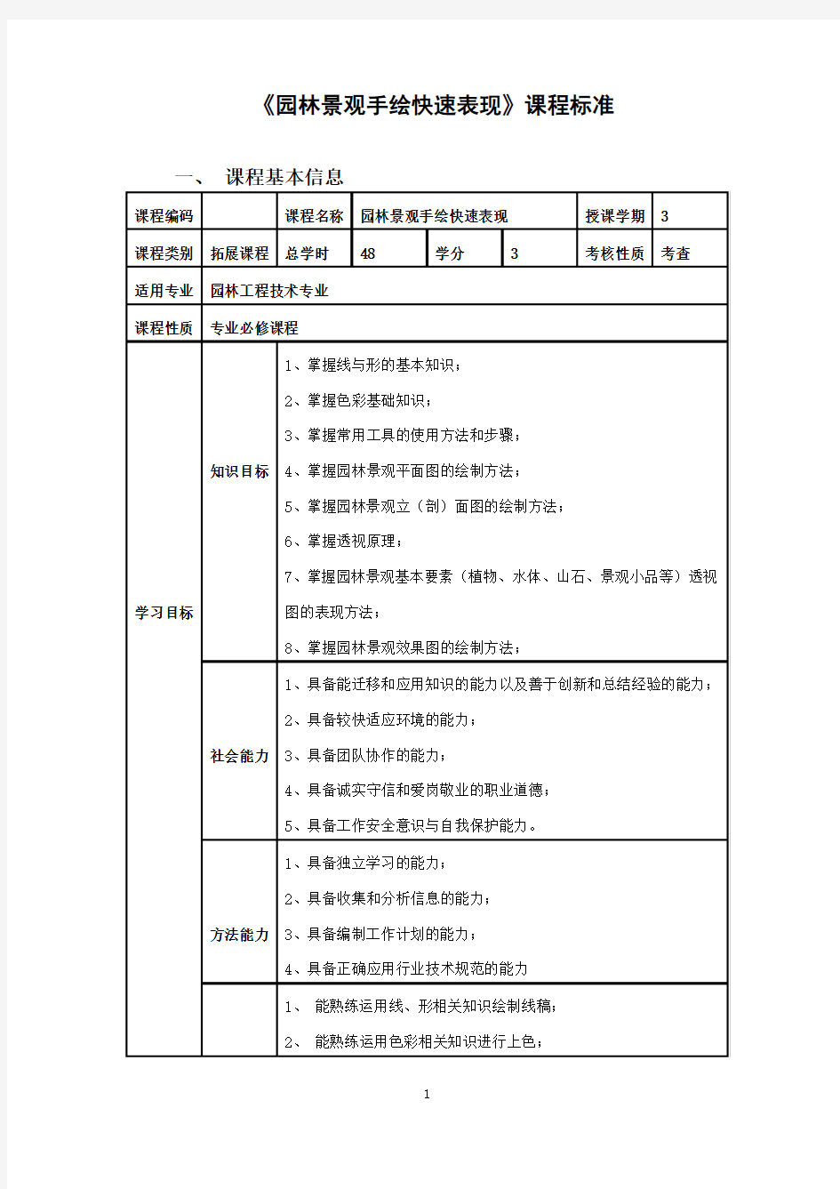 《园林景观手绘快速表现》课程标准--刘学锋