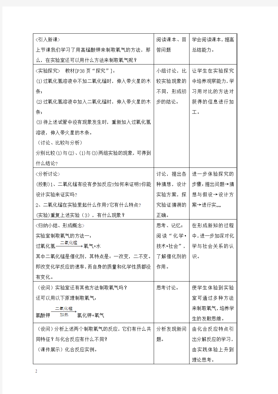 广东省惠东县平海中学九年级化学上册《2.3 制取氧气(第2课时)》教学设计 (新版)新人教版