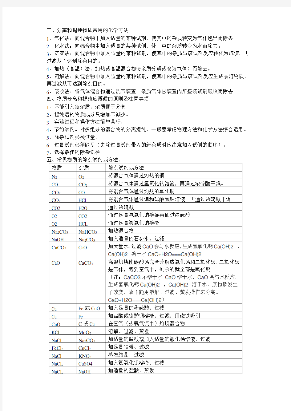 物质的分离和除杂(全)