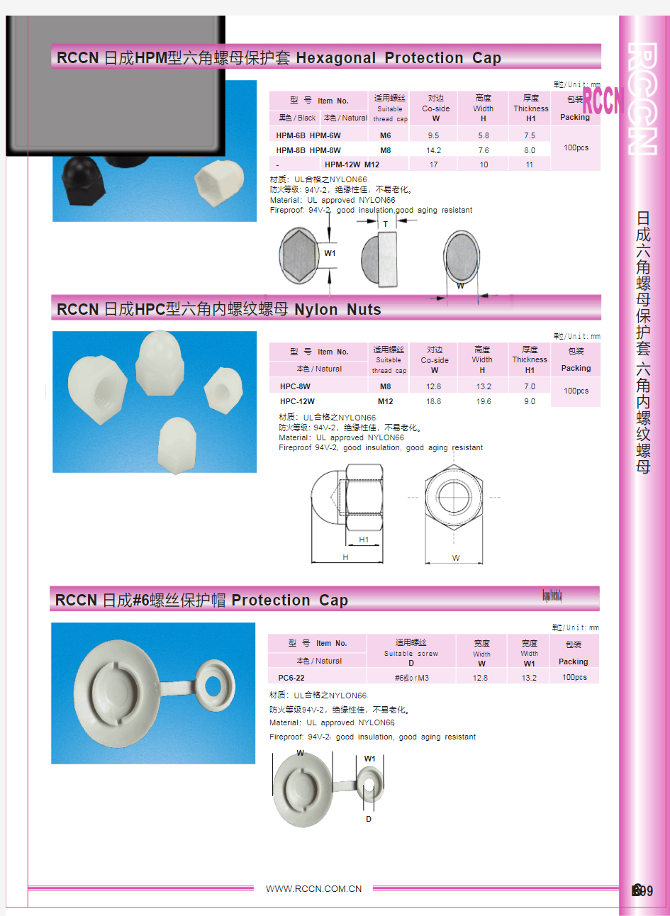 日成HPM型六角螺母保护套 HPC型六角内螺纹螺母 #6螺丝保护帽 B99