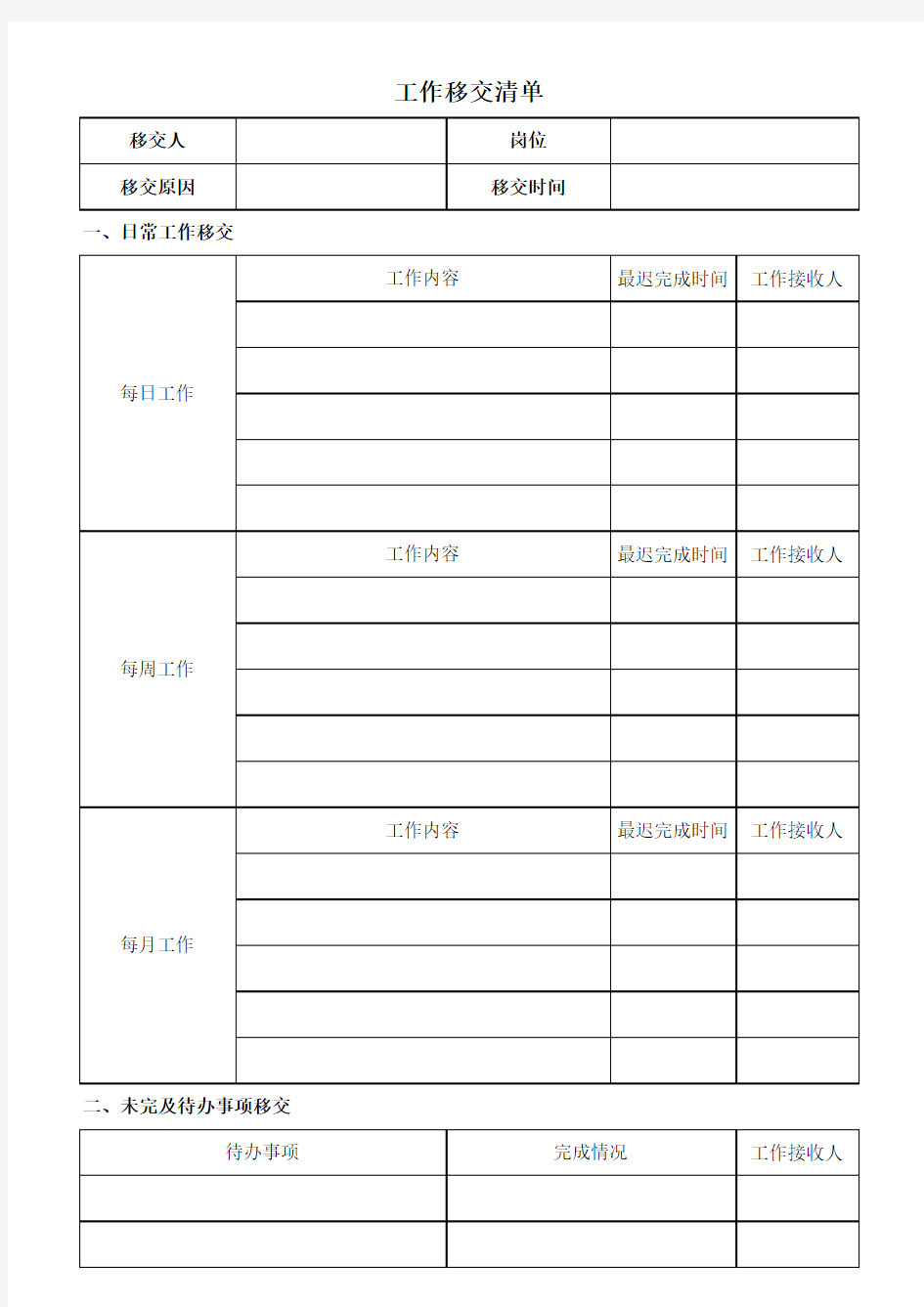 工作移交清单93341