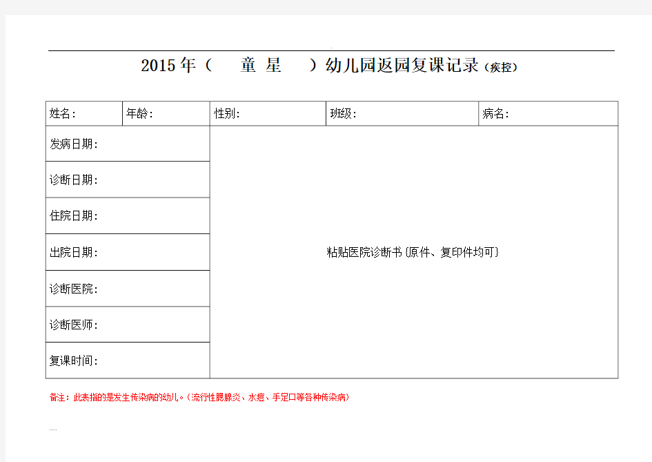 15个幼儿园的保健记录范本(最新)