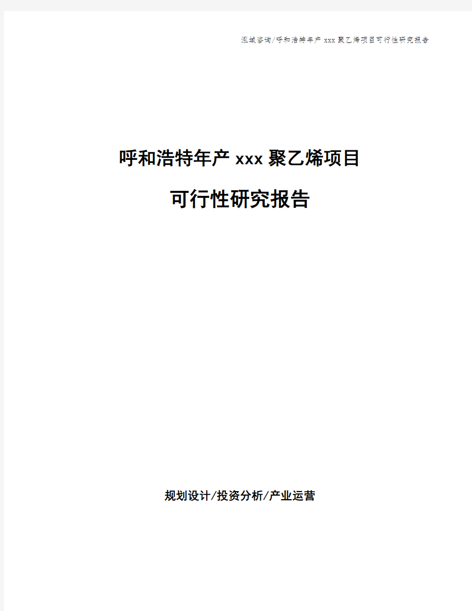 呼和浩特年产xxx聚乙烯项目可行性研究报告