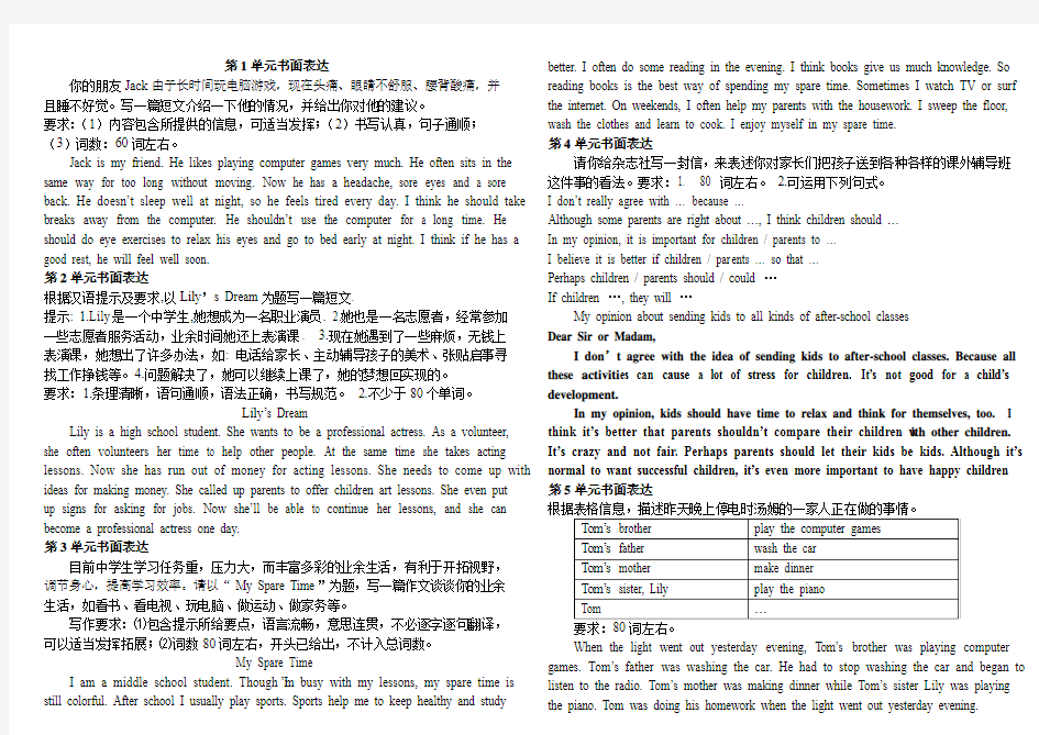 人教版八年级英语下册书面表达