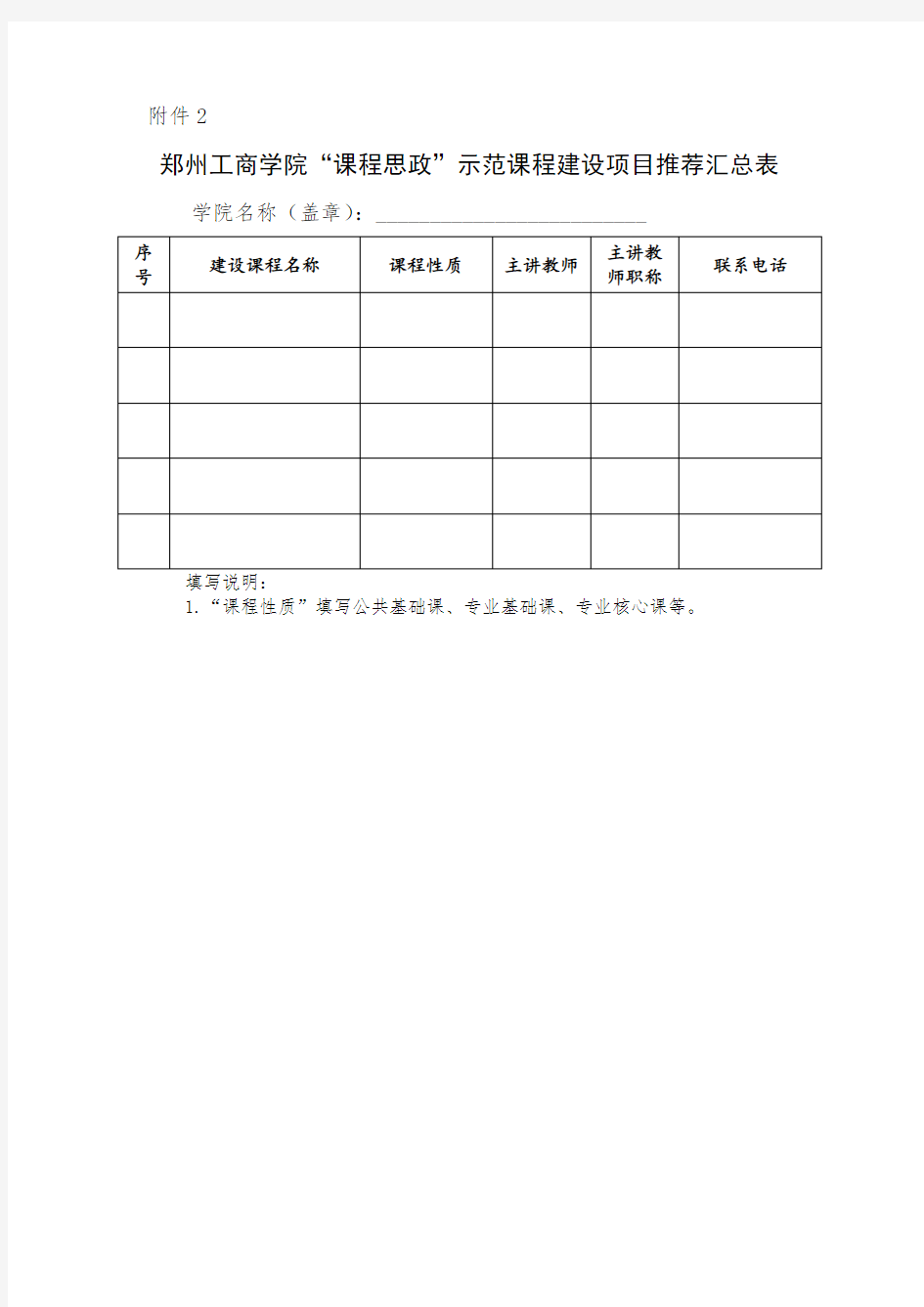 课程思政示范课程项目学院汇总表