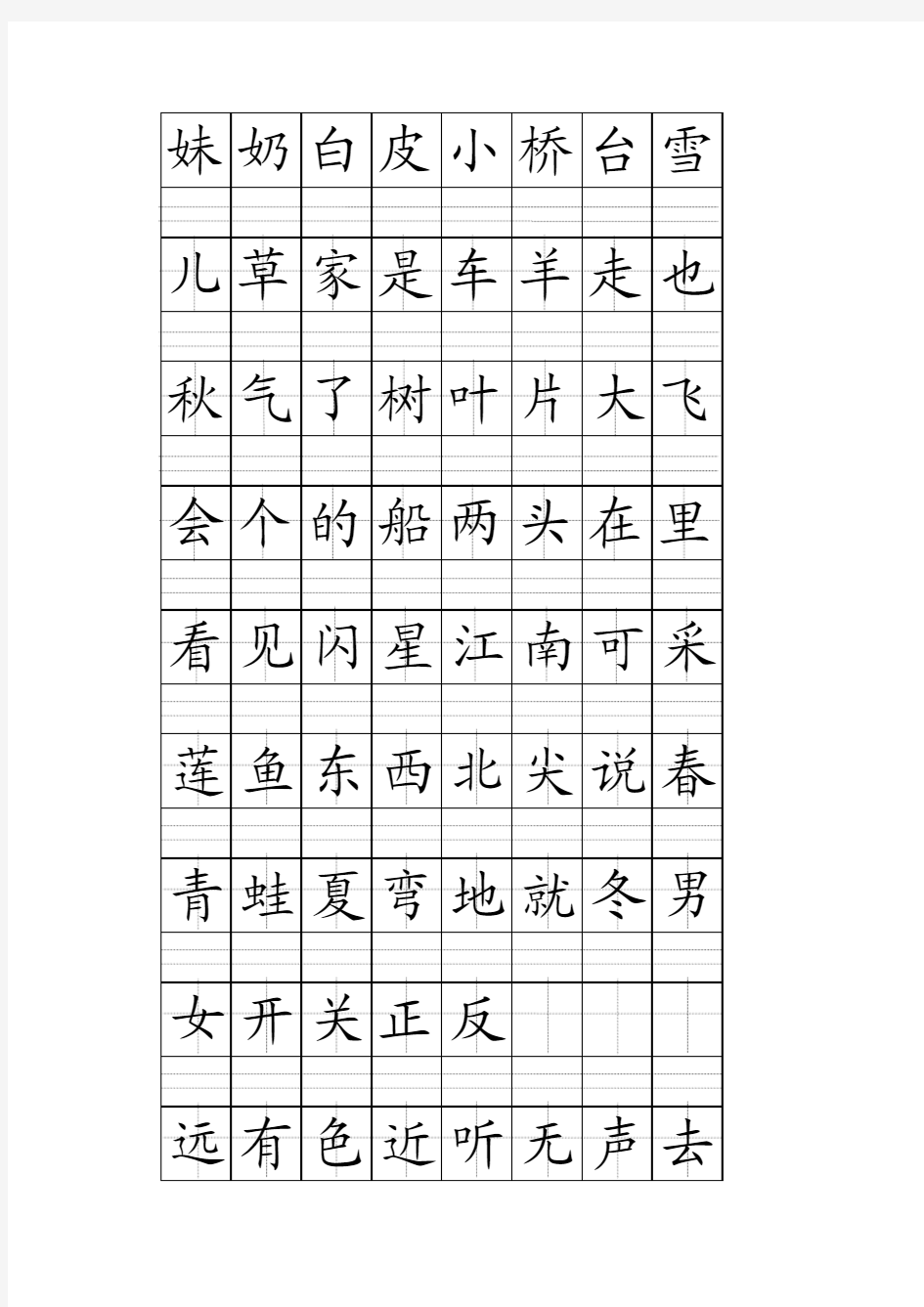 2017年秋学期部编人教版一年级语文上册生字表