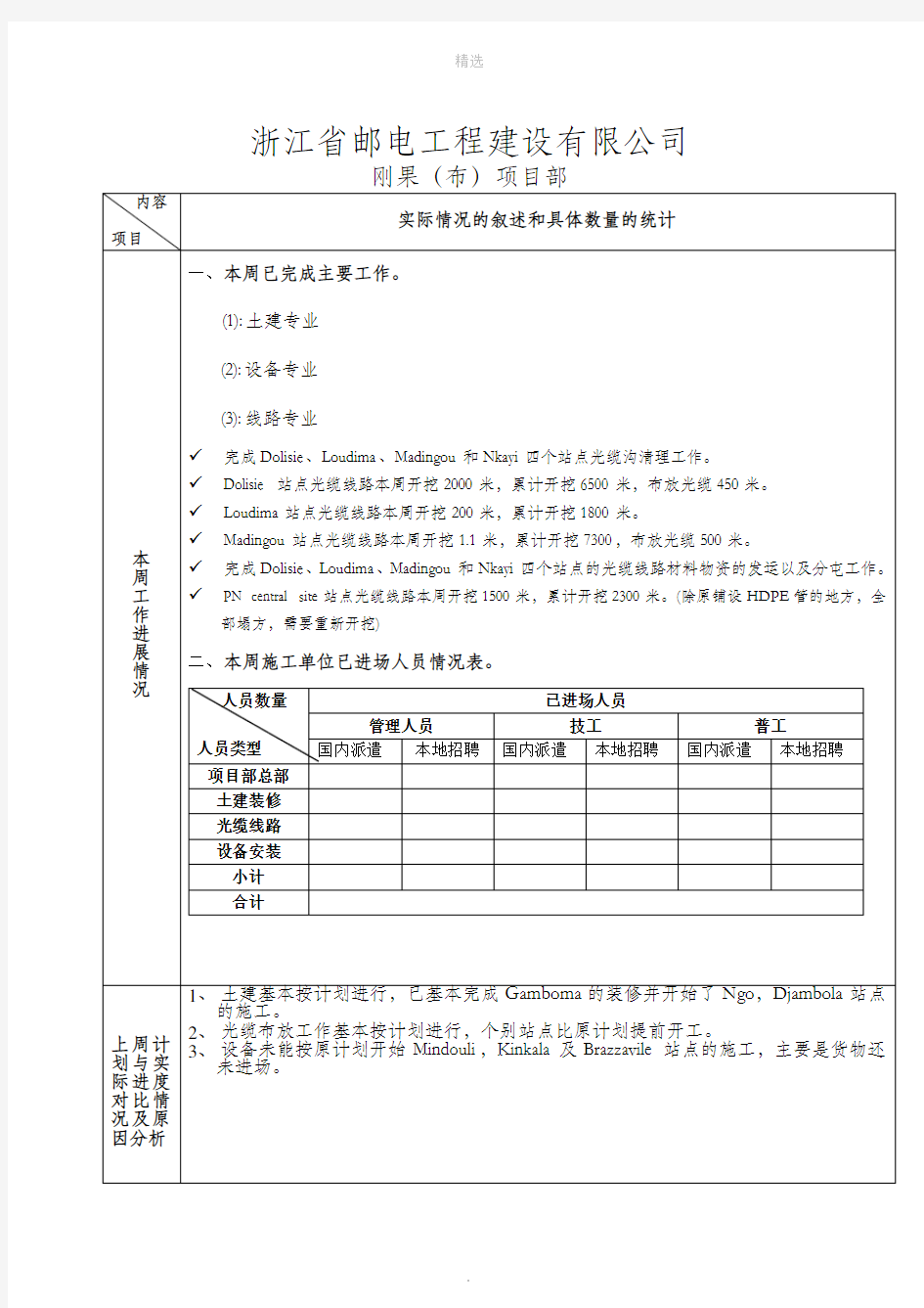 通信项目工程周报(模板)