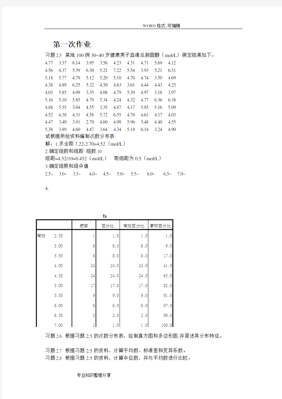 生物统计学作业操作步骤和分析